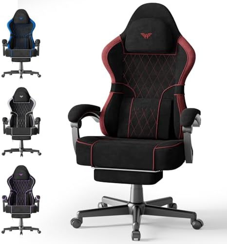 Huracan Ergonomic Gaming Chair, Massage Game Chair with Footrest for Adults, High Back Racing Computer Chair Lumbar Support Extended Seat for Home Office Video Game, Black and Red
