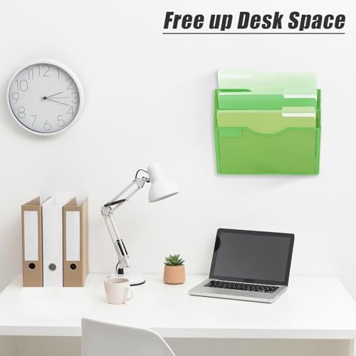 EASEPRES 3 Pocket Mesh Hanging Wall File Organizer, Wall Mounted Mail Paper Document Folder Holder, Clipboard Storage Organization Magazine Rack with Nametag Label for Office Home School, Green