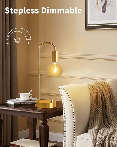 ONEWISH Industrial Table Lamp Set of 2 with USB A&C Charging Port, Stepless Dimmable Nightstand Bedside Lamps for Bedroom,Desk Lamps with 2700K Gold Gradient Bulb for Reading Living Room
