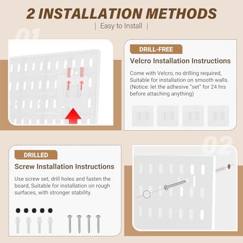 AKTOP Modular Plastic Peg Board Wall Organizer, 4 Pack, 12"x12", White