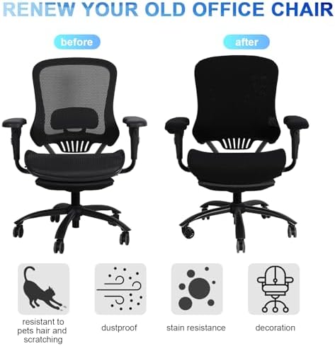 Tallew Office Chair Covers Set Computer Universal Protective Stretchable Chair Seat Covers Desk Armrest Slipcovers Pads Office Cushion Backrest for Rotating(Black)