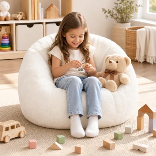 HUGHEAVEN Kids Bean Bag Chair, Small Memory Foam Sofa, Ages 3+