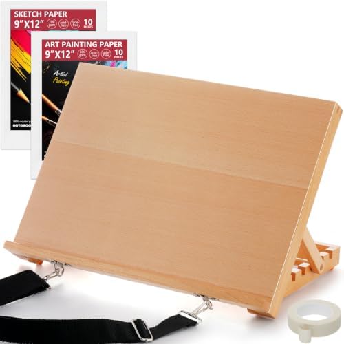 16.5"x12" Beechwood Tabletop Easel with Paint and Sketch Papers,Mask Tape