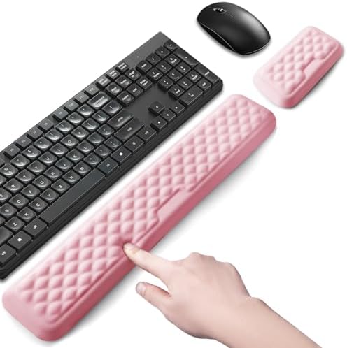 Keyboard Wrist Rest Mouse Wrist Support, Memory Foam Wrist Rest Pad for Computer Laptop, Ergonomic Wrist Cushion Support for Typing Pain Relief, Gaming Home Office, Pink