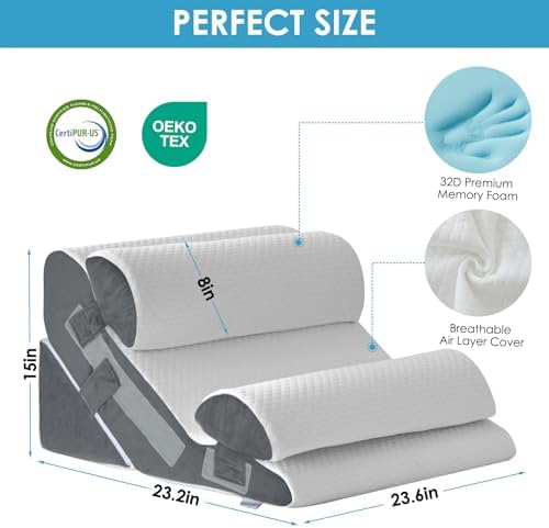 MEGCXIT Wedge Pillow Set for After Surgery, Bed Wedge, 4PCS, White/Grey