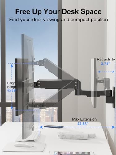 suptek Single Monitor Wall Mount for 17 to 35 Inch Screens, Gas Spring Monitor Arm Wall Mount Holds Up to 11KG/24lbs, Full Motion Adjustable,VESA Mount 75x75/100x100mm(WMX2)