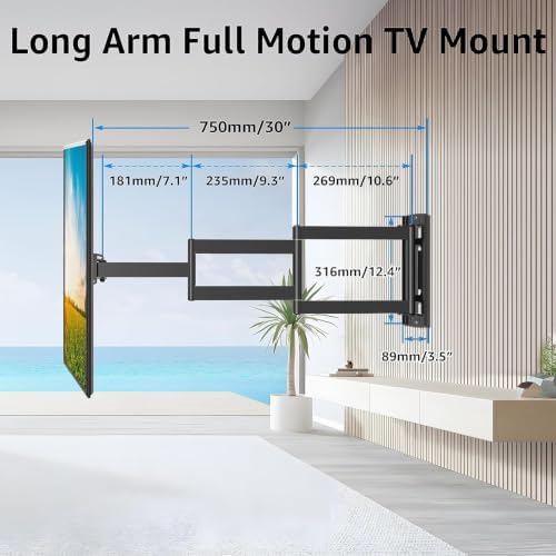 MOUNTUP Corner TV Wall Mount for Most 26-65 Inch TVs, Long Arm TV Mount with 30 Inch Extension Arm, Smooth Swivel Tilt Single Stud Full Motion Bracket Max VESA 400x400mm, 77 lbs Heavy Duty, MU0057