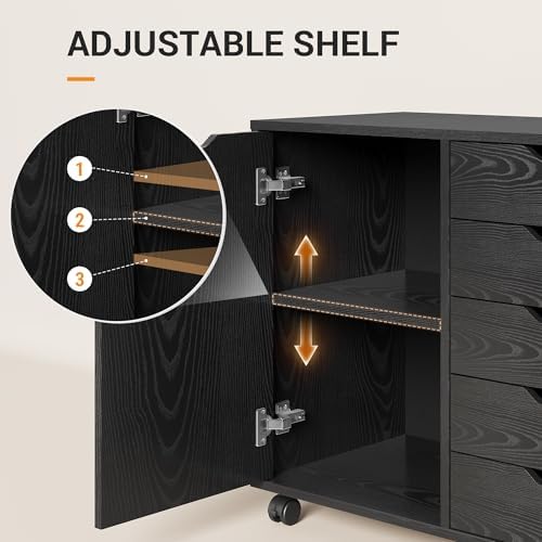 DEVAISE 5-Drawer Wood Drawer Cabinet, Office Storage Cabinet, Black