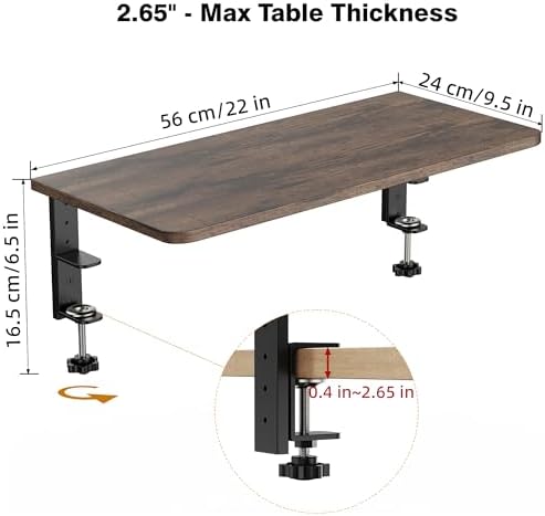 Desk Extender, 22-inch Clamp-On Desk Shelf, Height-Adjustable Desktop Shelf Organizer for Monitors Office and Gaming Accessories, Arm Support Table Extension, 44lbs Heavy Duty, Dark Brown