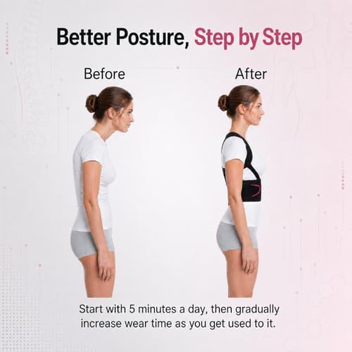 Posture Corrector for Women, Adjustable Upper Back Brace with Wide Shoulder Straps and Underarm Comfort Straps, Breathable Posture Support for Daily Wear