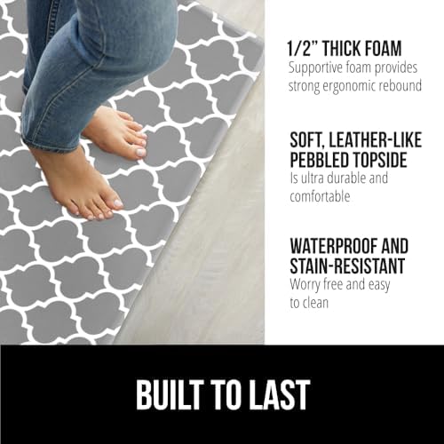 GORILLA GRIP Cushioned Kitchen Mats for Floor, 2 PK, 17x29+17x59 Gray White
