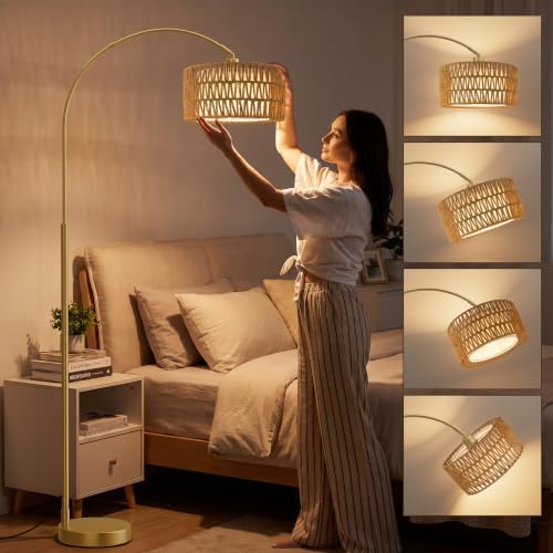 Ambimall Rustic Arc Floor Lamp, Color Temp and Brightness Adjustable, Gold