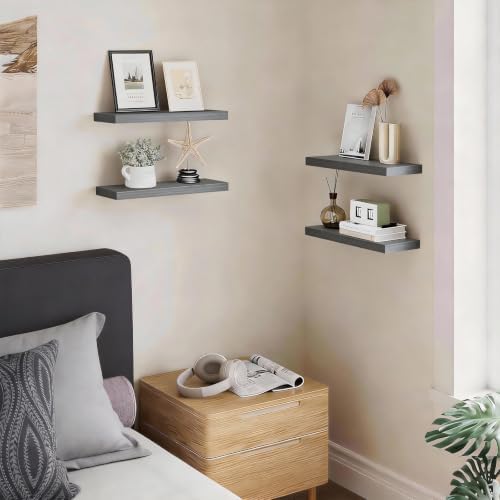 BAYKA Grey Floating Shelves 15.7in, Set of 3, Wall Mounted for Wall Decor