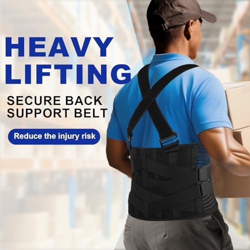 Lower Back Brace with Shoulder Straps,Heavy Lifting Lumbar Support, L/XL
