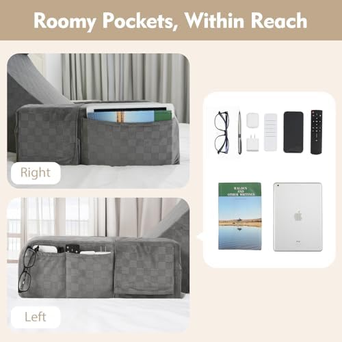Vekkia 21'' Reading Pillow for Adults with XL Side Pockets, Adjustable Arms