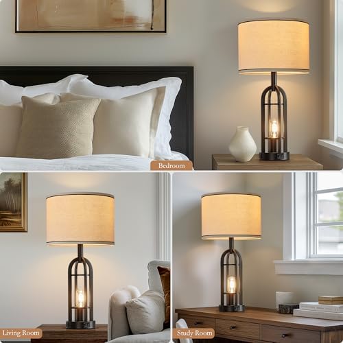 SRJJA 24" Black Table Lamps for Living Room Bedroom Set of 2, USB A+C