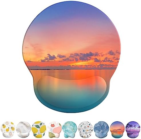 eulps Mouse Pad with Wrist Rest, Comfortable Computer Mousepad with Gel Wrist Support Smooth Surface and Non-Slip PU Base for Pain Relief, Laptop, Office & Home (Oceanic Sunset)