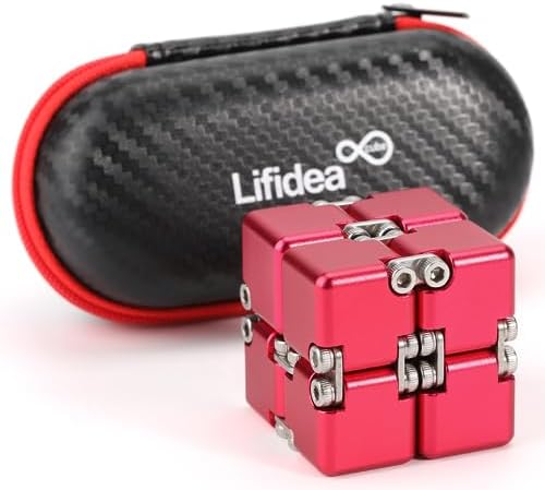Lifidea Aluminum Alloy Metal Infinity Cube Fidget Cube (6 Colors) Handheld Fidget Toy Desk Toy with Cool Case Infinity Magic Cube Relieve Stress Anxiety ADHD OCD for Kids and Adults (Red)