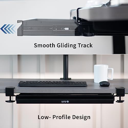 VIVO 22 inch Clamp-on Sliding Pull-out Under Table Drawer for Office Desk, Shallow Storage Organizer for Sit Stand Workstation, Black, DESK-DR22L