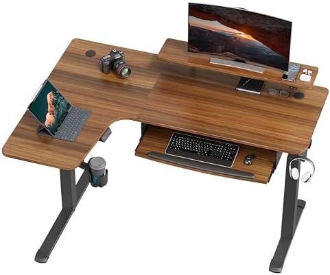 EUREKA ERGONOMIC Standing Desk Electric Adjustable Height (61"x43") Computer Desk with Keyboard Tray, Sit Stand Desk L Shaped Desk for Work/Home Office,Dual Motor,Memory Presets,2 USB/RGB,Walnut/Left