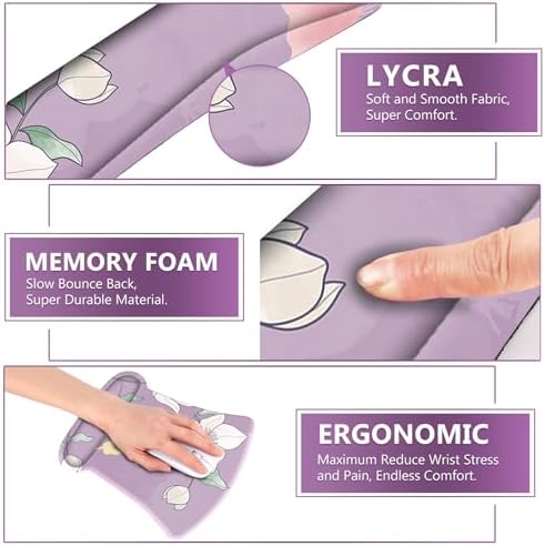 AIMSA Ergonomic Mouse Pad with Wrist Rest and Keyboard Wrist Rest, Ergonomic Memory Foam Wrist Support for Mouse and Keyboard, Easy Typing, Pain Relief, Purple Flower