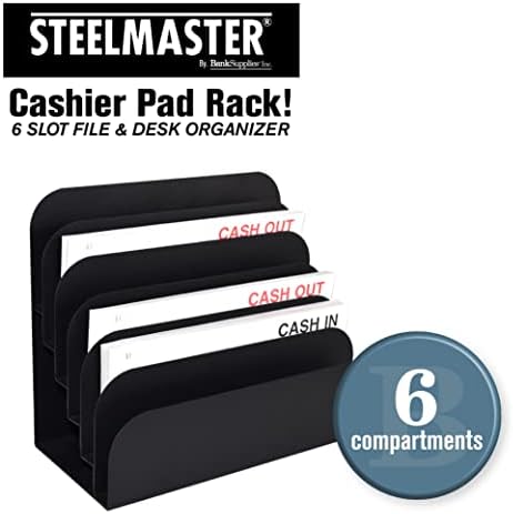 BankSupplies STEELMASTER 6 Slot File and Desk Organizer Paper Organizer Black Powder Coat Finish