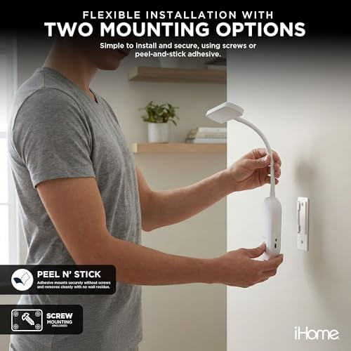 iHome Rechargeable Wall Light with Adjustable Gooseneck, Touch Controls, Dimmable, Warm & Cool Color Tones