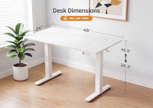 YDN Electric Standing Desk, 48x24 Inch, White