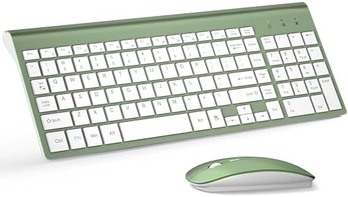 Wireless Keyboard and Mouse Ultra Slim Combo, TopMate - Green White
