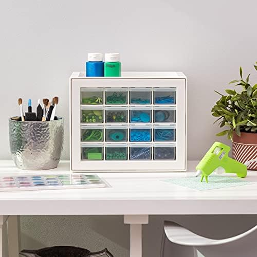 IRIS USA 16-Drawer Small Drawer Organizer, Craft Desk Storage, White