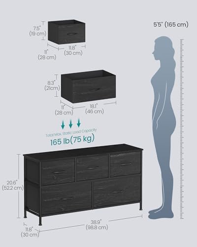 SONGMICS Dresser for Bedroom, Wide Dresser with 5 Fabric Drawers