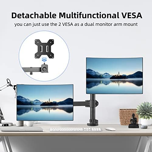 Suptek Monitor and Laptop Mount Holds 13-32 inch Computer Screen, Adjustable Monitor Arm Stand with Laptop Tray for 13-27 inch, Hold 22 lbs, with Clamp and Grommet Mounting Base