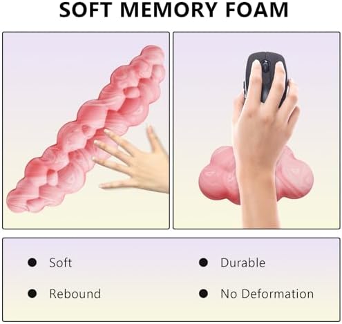 Cloud Wrist Rest, Memory Foam Palm Rest with Non-Slip Base for Ergonomic Keyboard - Soft Wrist Rest for Office, Computer, Laptop, Gaming - Pink