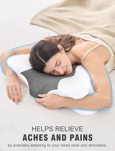 DISSA Cervical Neck Pillow for Side Sleepers Ergonomic Contour Memory Foam Pillow with Adjustable Orthopedic Neck Support for Pain Relief - Gift for Christmas & Birthdays