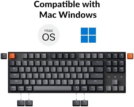 Keychron K8 Tenkeyless Wireless Mechanical Keyboard for Mac, White Backlight, Bluetooth, Multitasking, Type-C Wired Gaming Keyboard for Windows with Brown Switch