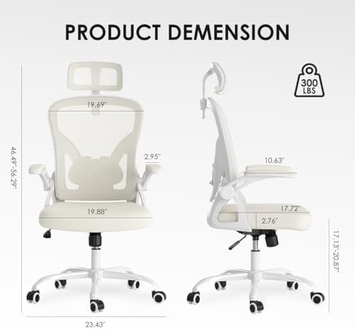 Mesh Home Office Desk Chair with Flip-Up Arms, Headrest and Lumbar Support