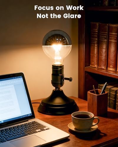 Lustaled Industrial Small Table Lamp, Metal Desktop Lamp Base with 2700K E26 LED Bulb, Vintage Beside Desk Lamp, Little Nightstand Lamp for Reading, Bedroom, Study, Office, Small Space, Coffee Pot