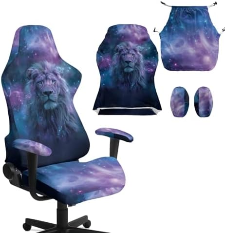 Galaxy Lion Gaming Chair Cover with Armrest Cover Scratch Proof Stretchable Universal Rotating Desk Chair Slipcover Washable Non-Fading