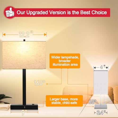 Lynnoland 21" Set of 2 Table lamp with USB A+C & AC Outlets, Touch Control 3-Way Dimmable Nightstand Lamps for Bedroom Living Room Office Reading, Linen Shade Touch Lamps, 3000K LED Bulbs Included