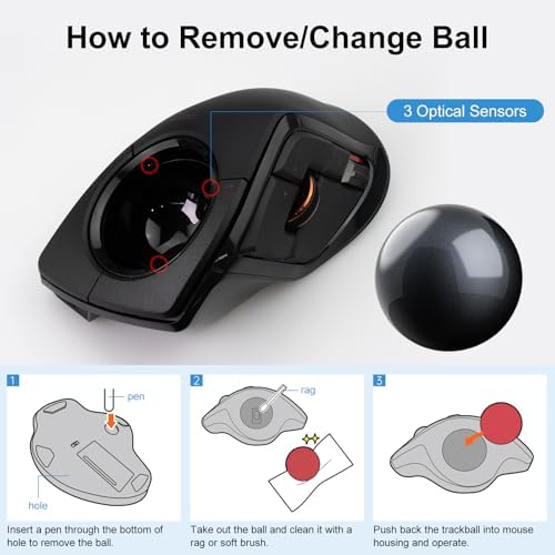 SANWA Trackball 44mm/1.73in, Replacement Ball GMAWBTTB138N/GMATB137, ELECOM DEFT/DEFT PRO, and Other Compatible Trackball Mouse, Glossy Black