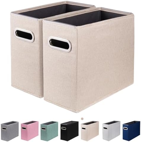 2 Packs Letter Size File Organizer, File Folders Organizer, Fabric Storage Box, Collapsible Paper Organizer with Metal Handle, Smooth PVC Rails, Only Box (Beige)
