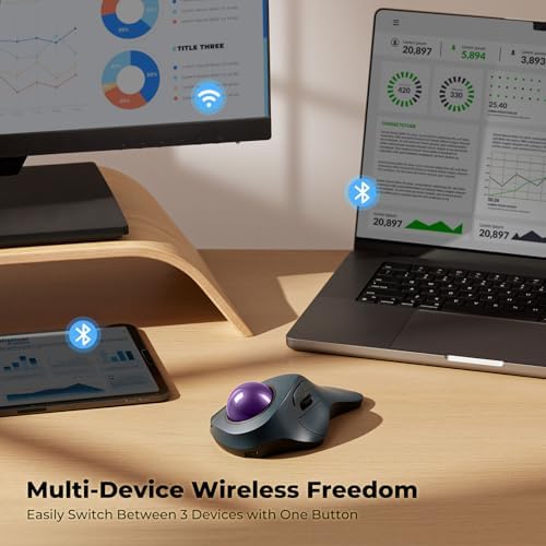 Wireless Ergonomic Trackball Mouse, Large Hands, 44mm Index Finger Control