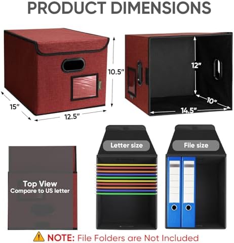 BALEINE File Organizer Box with Lid, Collapsible Hanging File Storage Box