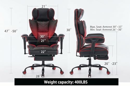 Big and Tall Gaming Office Chair 400lbs - Heavy Duty Ergonomic Computer Desk Chair with Footrest, Adjustable Armrests, High Back PU Leather with Racing Style (Black/Red)