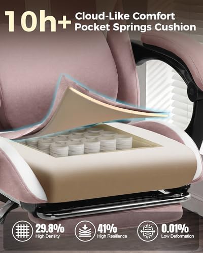 LUCKRACER Big and Tall Gaming Chair, 350Lbs Heavy Duty Office Chairs High Back Computer Chairs with Foot Rest Wide Cushion Lumbar Support Desk Chair Comfy for Adults Breathable Fabric, Pink