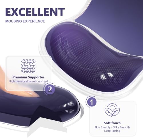 AKIT Ergonomic Mouse Pad and Keyboard Wrist Rest Set, Gel Mousepad, Purple
