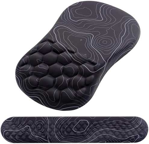 Mouse Pad Wrist Support, Laokiiy 2 in1 Keyboard Wrist Rest+ Ergonomic Mouse Pad, Non-Slip Wrist Rest for Computer Keyboard, Made Easy Typing & Relieve Wrist Pain(Black White)