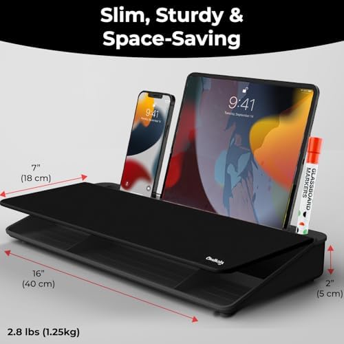 Chalkola Black Glass Desktop Whiteboard with Storage - Desk Organizer Buddy