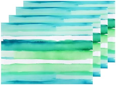 Shrahala Horizontal Stripes Watercolor Set of 4 12 X 18 Inch Linen Placemats, Soft Colorful Stripes Burlap Table Mat Washable Double Layered Heat Insulation for Indoor/Outdoor