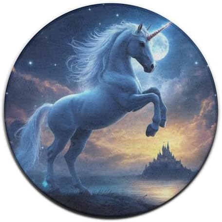 Large Home Decor Mat, Soft Round Yoga Carpet, Non Slip Machine Washable Home Office Circle Rug Unicorns